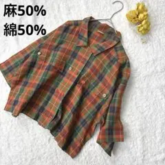 GIOSPORT チェック柄ショート丈シャツ ゆったりしたシルエットのサムネイル