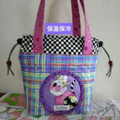 ロラライハリス/お洒落猫さん/保温保冷巾着ぷっくり手提げ413