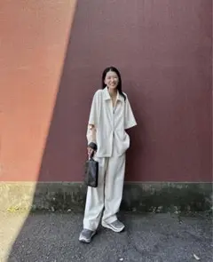 パンツ外未着用　CLANE リブパンツトップスセット　グレージュ