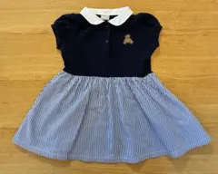 80 petit main ワンピースくま刺繍ネイビー×ストライプのサムネイル