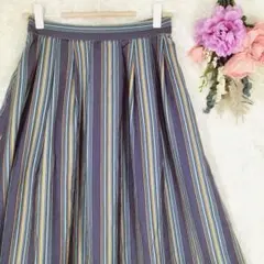 エヘカソポ　ストライプ柄スカート　裏地有　ウエストゴム　ふんわり　カラフル