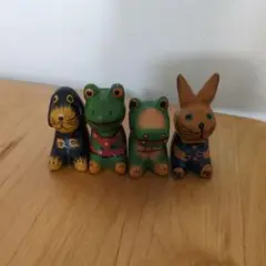 【美品】バリ雑貨　カエル　うさぎ　いぬ　ワニ　置物セット