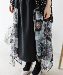 is ScoLar 532077 花蝶パッチワーク柄シフォン切替スカートのサムネイル