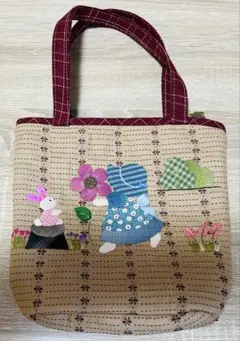 ★新作2点★スーちゃん＆うさぎ　チャック付きトートバッグ　ハンドメイド　ベージュ