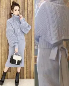 MIIA ミーア タートルネック ケーブルニット スカートセットアップ美品