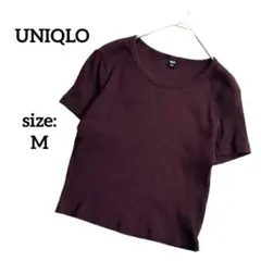 ユニクロ UNIQLO リブTシャツ 半袖 【M】リブ編み ダークブラウン