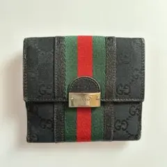 グッチ GUCCI 二つ折り財布 Wホック シェリーライン ブラック