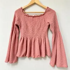 Heather ピンク シャーリング トップス フレア袖 長袖 ガーリー　春夏秋