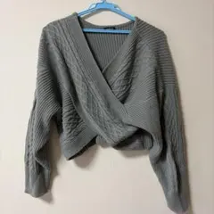 グレー クロスオーバー ニットセーター 長袖