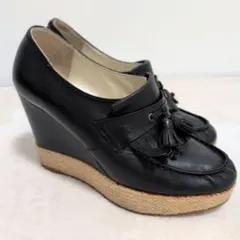 DIANA　黒レザータッセルローファーウエッジヒール　24～24.5cm