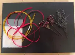 赤リボンと金色水引、花飾りのセット