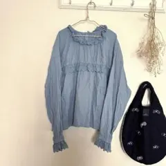 Samansamos2 前後2WAYフリル付きライトブルー長袖ブラウス