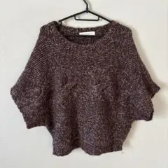 BEAUTY&YOUTH パープルブラウン　ケーブル編み　ポンチョ　ニット