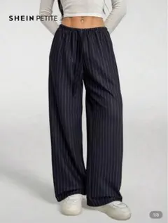 SHEIN PETITE ネイビー ストライプ ワイドレッグパンツ