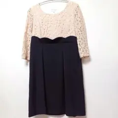 スウィートマミー　ウエストスカラ　バイカラーレースワンピース　ベージュ