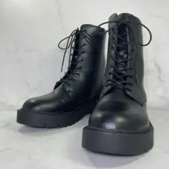 【美品】ユニクロ:C コンフィールタッチレースアップショートブーツ 24㎝ 黒