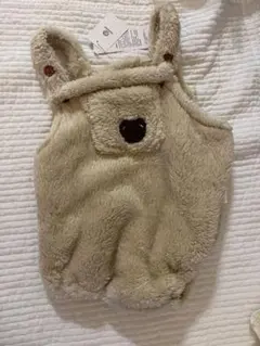 ベビーサロペットベージュ フリース クマポケットロンパース 90