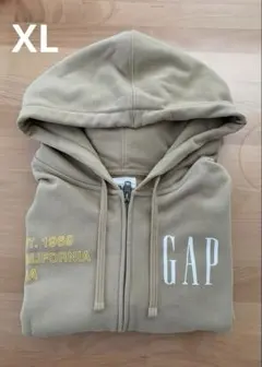 フレンチテリー オーバーサイズ Gapロゴ ジップアップパーカー ベージュ　XL