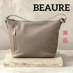 【美品】BEAURE ヴュレ カウレザー ショルダーバッグ グレージュ 本革