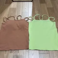【Kastane】カップ付きストレッチコットン紐キャミ オレンジ　黄緑のサムネイル