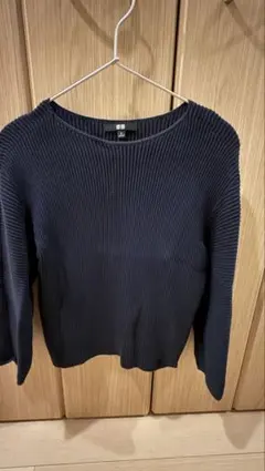 UNIQLO ネイビー リブ編みニット M