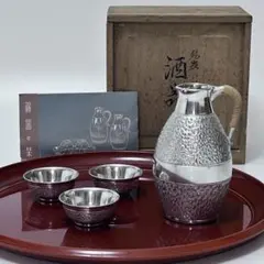 良品】錫製 酒器揃 10客 本錫/半錫/錫器 盃/徳利/ちろり/盃洗 日本酒