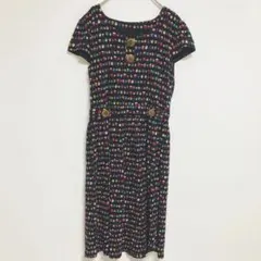 レトロワンピース　Lサイズ　ブラック　総柄　一点物　古着女子　大人可愛い