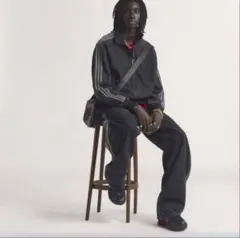 adidas アディダス デニム ファイヤーバード トラック パンツ ブラック