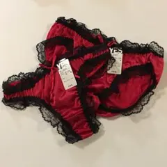 【YES】黒のフリルレース トリコット ビキニ L＆Tバック M★レッド