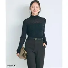 ブラック ドットシアートップス ドット シアー トップス ハイネック 長袖