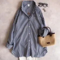 極美品▲アーバンリサーチドアーズ レギュラーカラーオーバーシャツ ストライプ