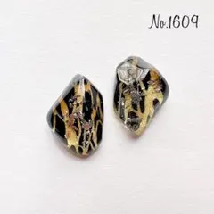 No.1609 ブラック ゴールド レジンピアス イヤリング ハンドメイドピアス