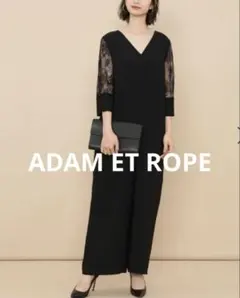 ADAM ET ROPE レーススリーブ サロペット　オールインワン ブラック