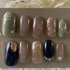 ネイビー　マグネット　お花　ネイルチップ10個セット　卒業式　入学式