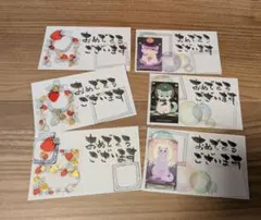 メッセージカード　いちごと猫　６枚セット　ハンドメイド