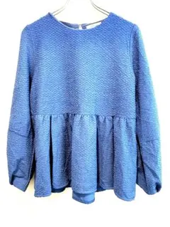 オペークドットクリップ ブルー M ふくれジャガードペプラムトップス 春夏