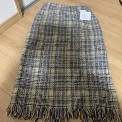 新品　チェック柄フリンジロングスカート Lサイズ