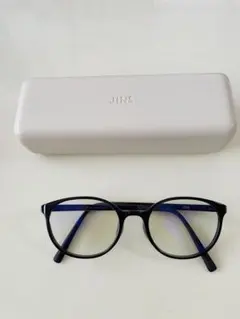 JINS ブラックラウンドメガネ ケース付き