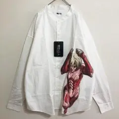 新品タグ付　進撃の巨人　女巨人プリント　バンドカラー　綿　コットンシャツ　M-L