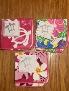 ハワイアンフラワー柄タオルハンカチ3枚セット