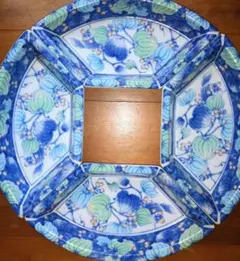 青と緑の花柄 四角形の盛り皿 4枚