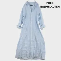 POLO RALPH LAUREN リネンシャツワンピース 青　M リボン付き