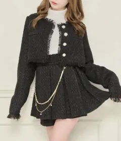 apres jour フリンジツイードセットアップ　ブラック　ジャケットのみ