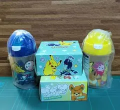 ストロー付ポケモン水筒×2 ミニティッシュボックス付　ポケモン キャラグッズ