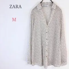 ◆ザラ【M】ドット柄スキッパーシャツ 総柄 透け感 オフィスカジュアル