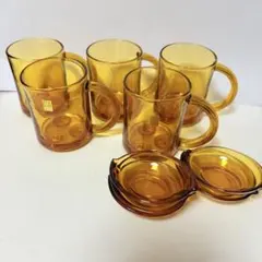 アンバー ビアジョッキ ビアグラス soga glass 脚付　5客　小皿おまけ