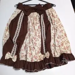 フレアスカート ブラウン 花柄 リボン 2Lのサムネイル