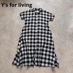Y's for living ロング丈 シャツワンピース チェック 白黒 M相当のサムネイル