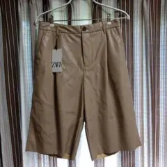 zara フェイクレザー ショートパンツ ベージュ ブラウン M 2022年前後
