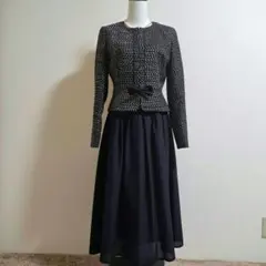 ツイードノーカラージャケット・ロングフレアスカート組合わせセレモニーセットアップ